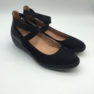 Vionic‎ Black Elbert Leather/Suede Ankle Straps Wedge